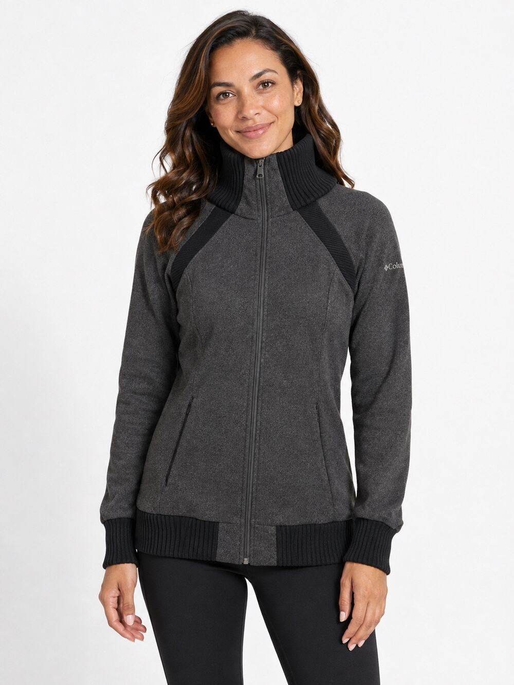 Columbia Fleece Jacket Women’s Small Gray Full Zip Cowl Neck Outdoor